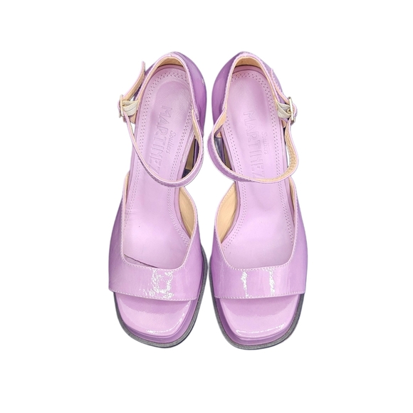 SOULIERS MARTINEZ Nova Marfa Patent Leather Platform Blockheel Sandal In Lavanda - Picture 1 of 10